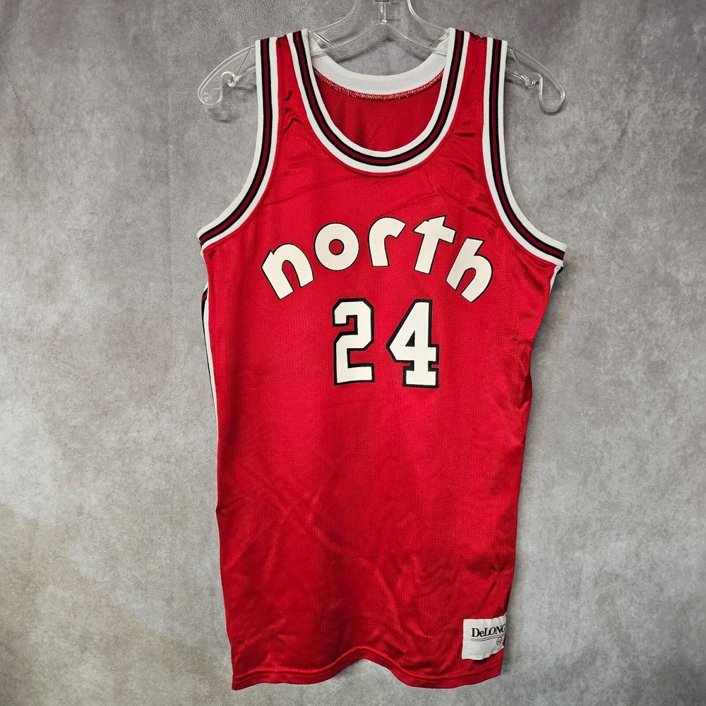 Rare Vintage 80s Delong The North 24 Red Basketball Jersey Mens 42 M Canada
